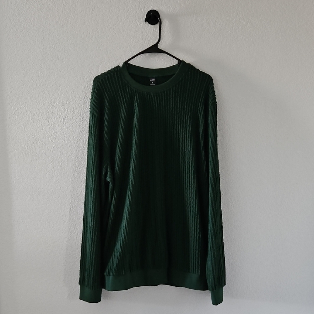 SHEIN Men's Cable Knit Sweater Long Sleeve Crewneck Green XL